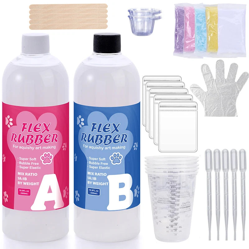 Flüssiges Silikongel Set für Squishy Basteln in 4 Größen mit 1 zu 1 Mischung