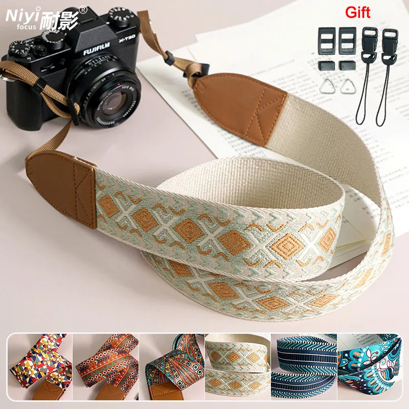 Breiter verstellbarer Ethno Kameragurt für sicheren Schulterhalt