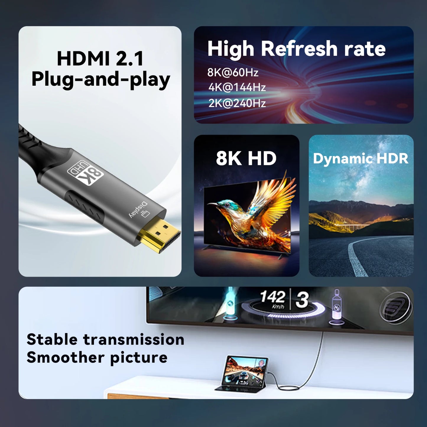 8K USB C auf HDMI 2.1 Kabeladapter 8K60Hz Typ C auf HDMI für Laptop Beamer