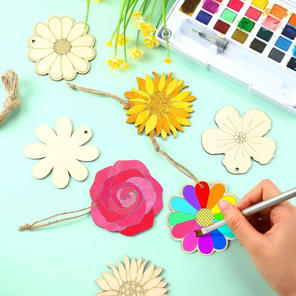 10 Holzanhänger Frühlingsblumen Rose Sonnenblume Dekoration DIY