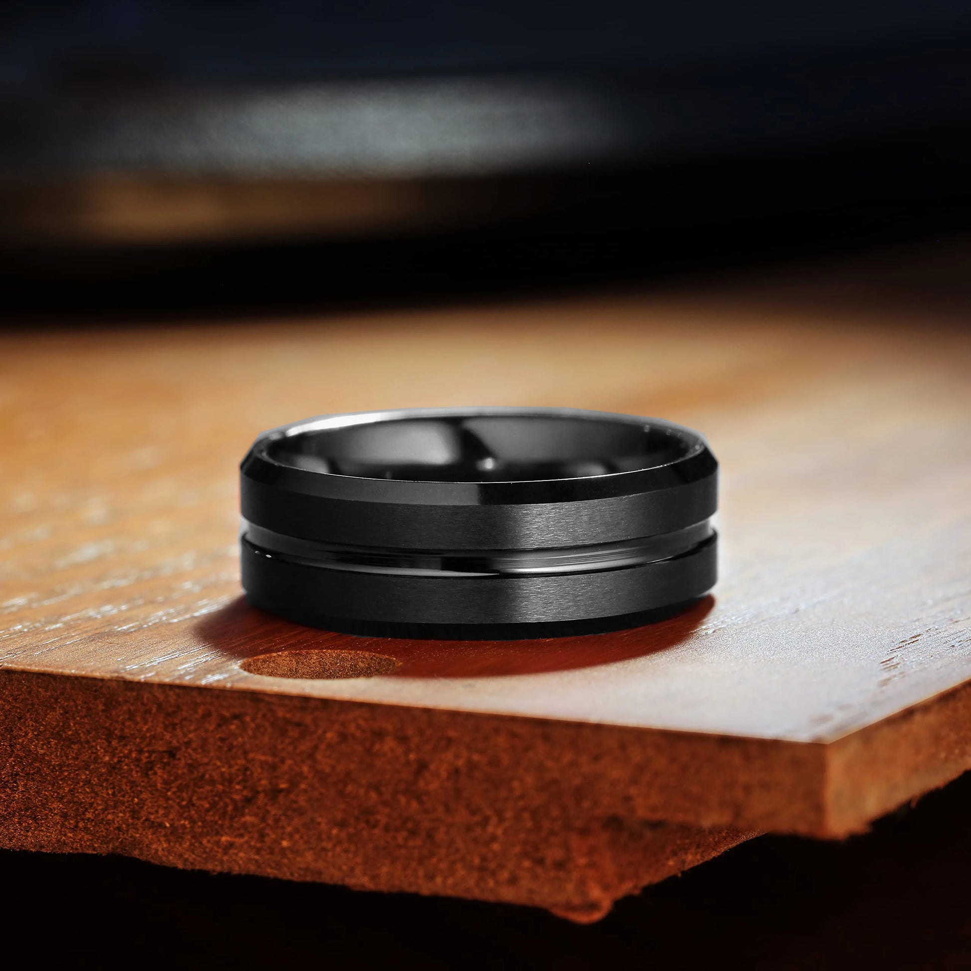 Fashio Männer Ringe Schwarz Titan Edelstahl Ringe Für Männer Frauen Ziegel Muster Finish Abgeschrägte Kante Hochzeit Ring Partei Schmuck