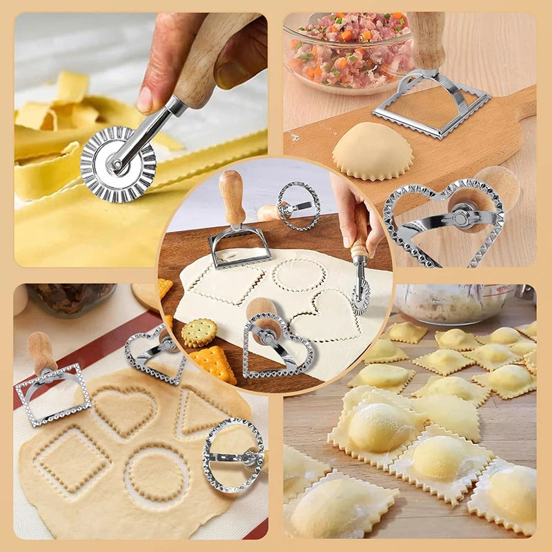 Premium Teigausstecher - Pastarad mit Holzgriff – Ravioli, Plätzchen, Gebäck