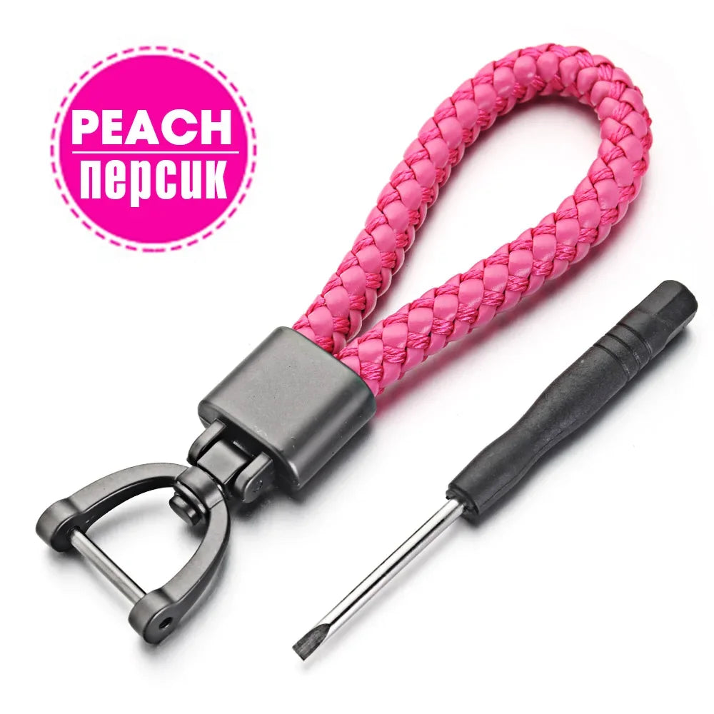 Handgewebter Leder Schlüsselanhänger mit 360 Grad Drehung und Hufeisenschnalle