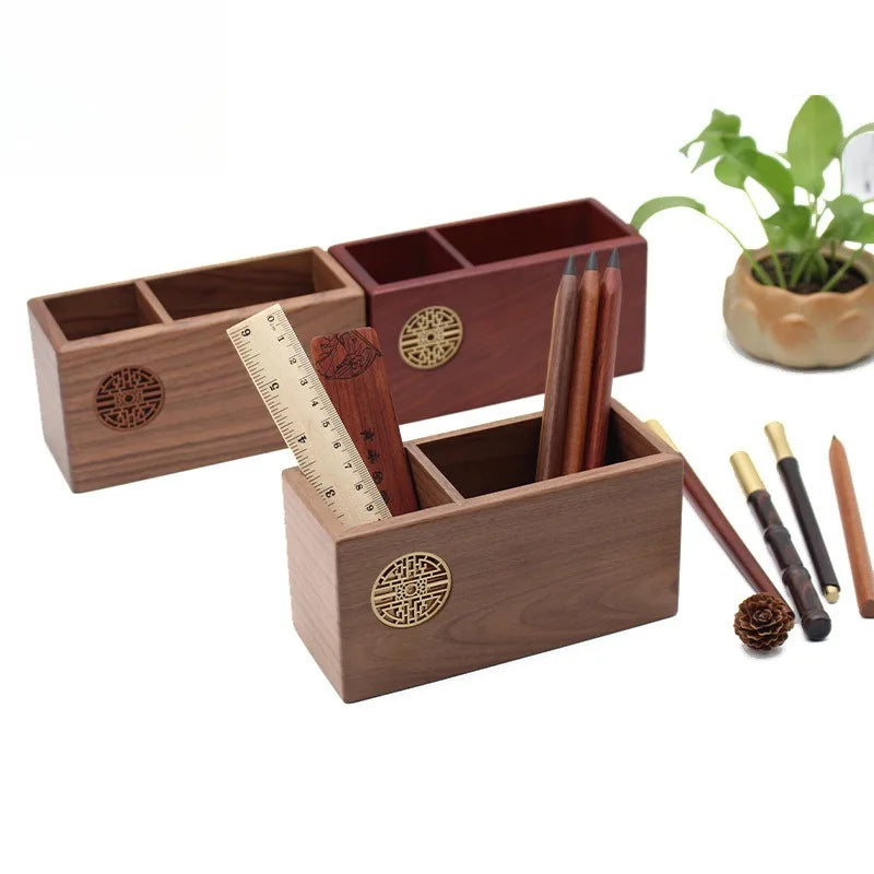 Handgeschnitzter Stifthalter aus Naturholz Schreibtisch Organizer