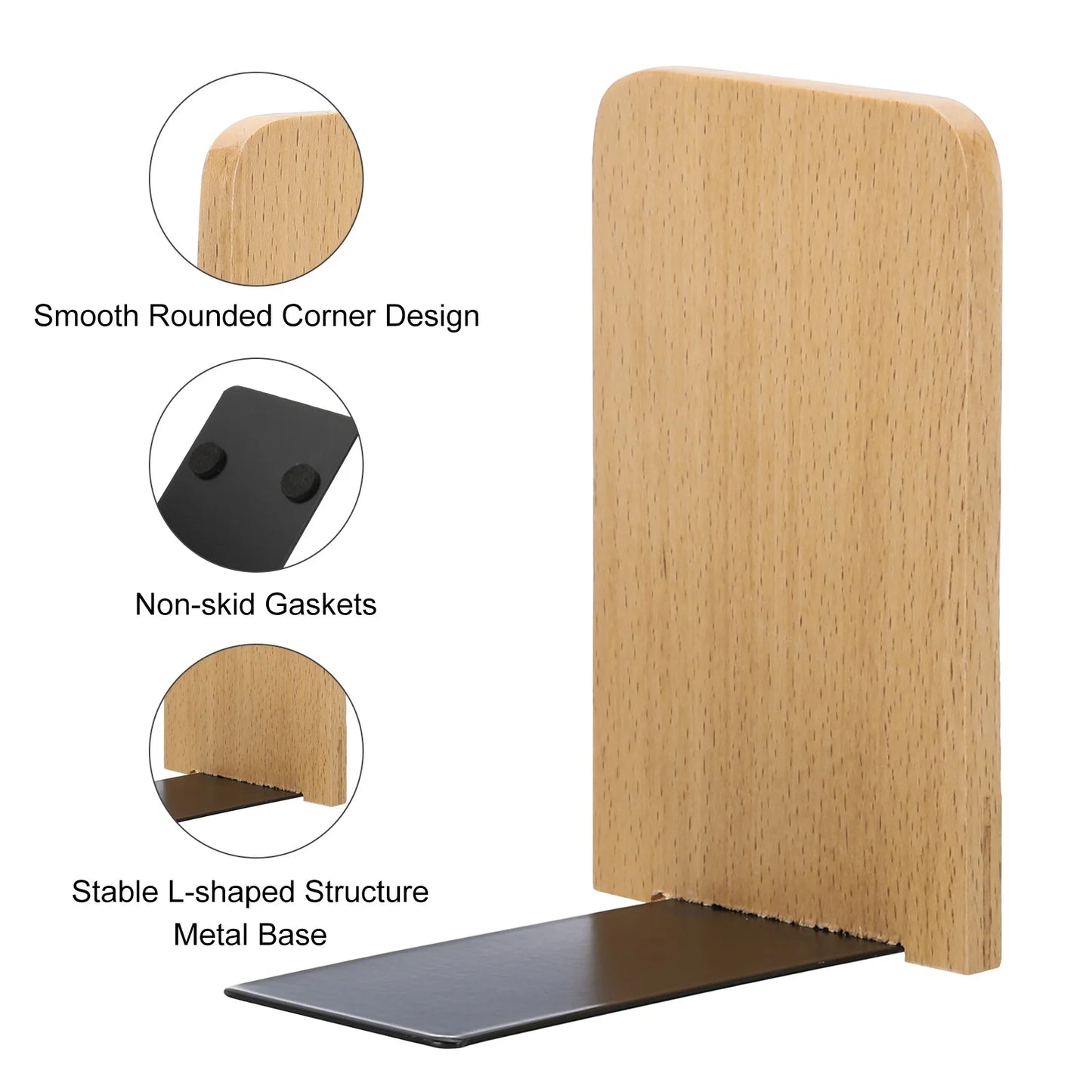 2 Stück Holz Buchstützen mit Metallbasis Organizer Büro Regal Halter