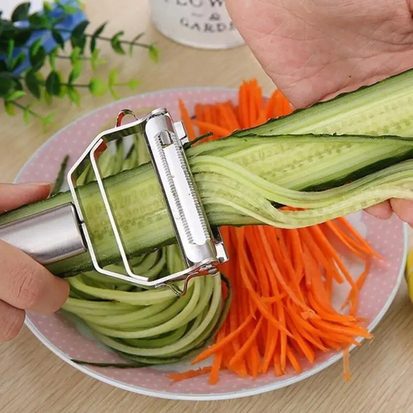 Effizient - Robust: Edelstahl 2-in-1 Schäler mit Julienne Reibe, 18 cm
