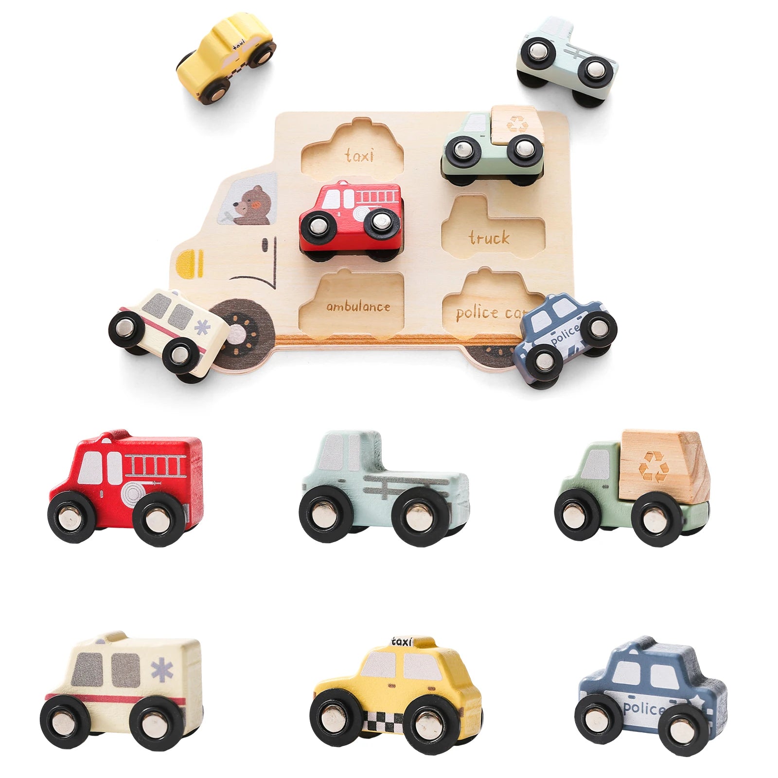 Holz 3D Puzzle Auto für Babys und Kleinkinder, Montessori Spiel