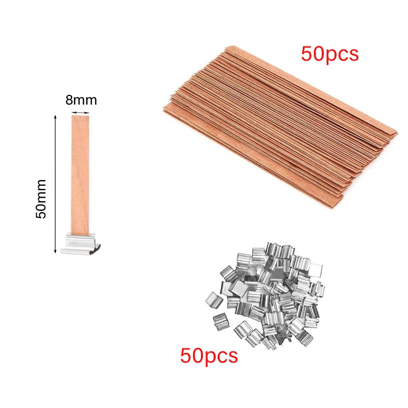 Kerzendocht Holz mit Clip Basis 30 oder 50 Stück Rauchfrei für DIY Kerzen