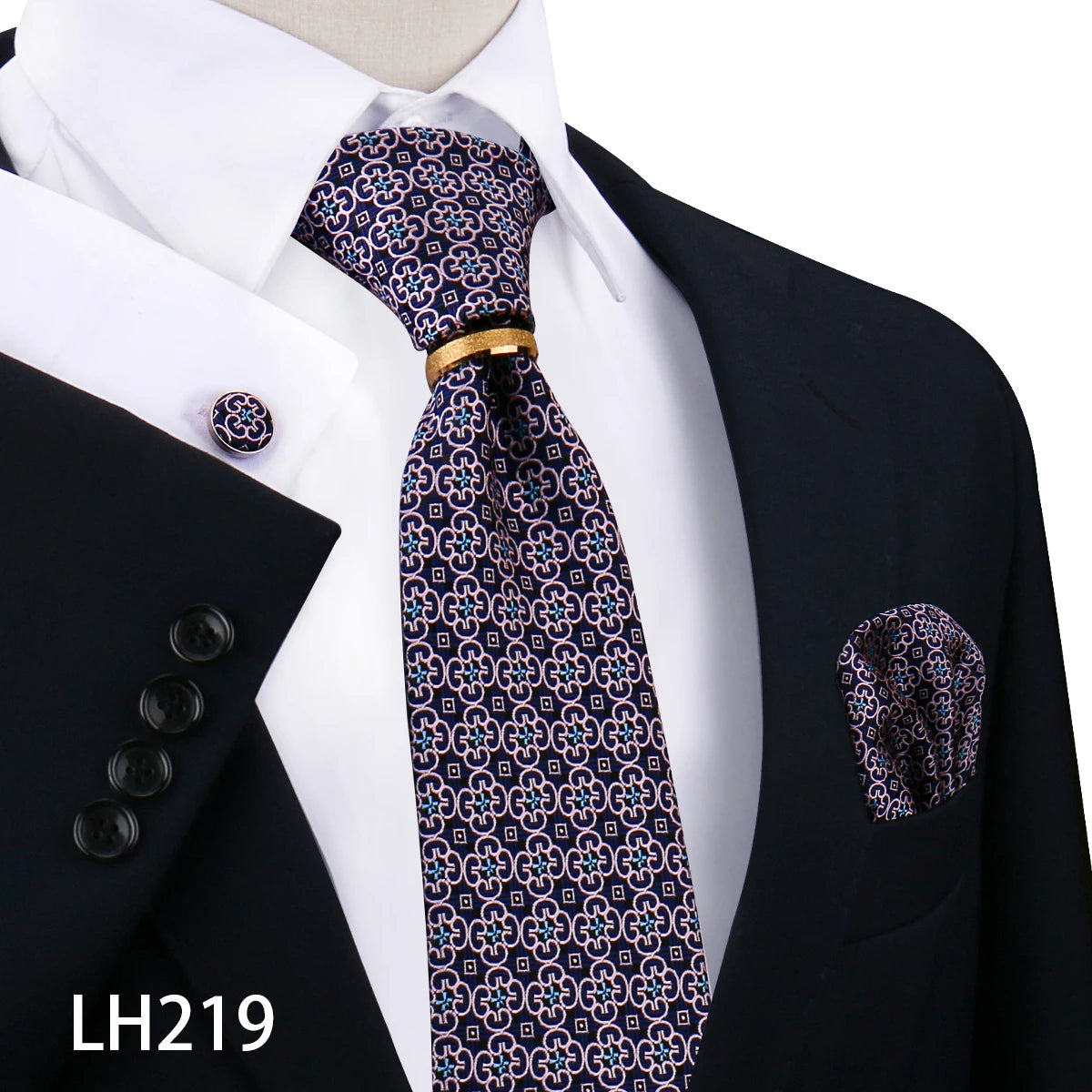 Herren Krawattenset Gold Ring, Manschettenknöpfe, Einstecktuch Festlich