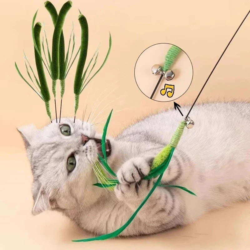 Bissfester Katzen-Teaser Zauberstab mit Federn für interaktives Spiel
