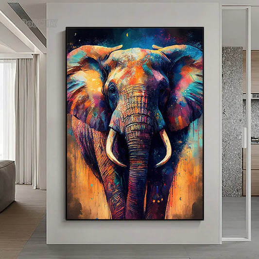 Buntes abstraktes Elefanten Leinwandbild für stilvolle Wanddekoration