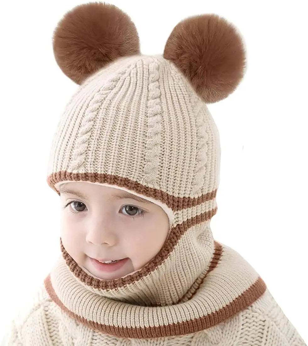 Baby Kinder Strickmütze mit Bär Ohren Warm für Herbst und Winter 1-4 Jahre
