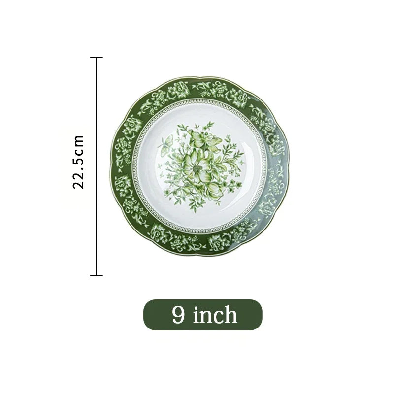 Retro Keramikgeschirr Set mit grünem Essteller und Suppenschüssel