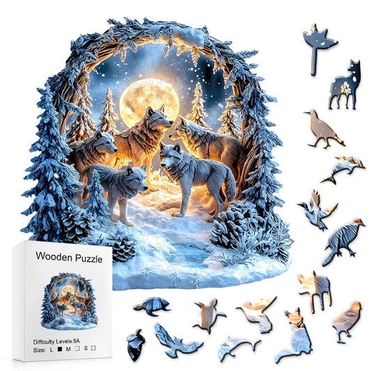 Holzpuzzle Magische Winterwolf Waldszene Tiermotiv Puzzle ab 14 Jahren-Yabubest - Home & More