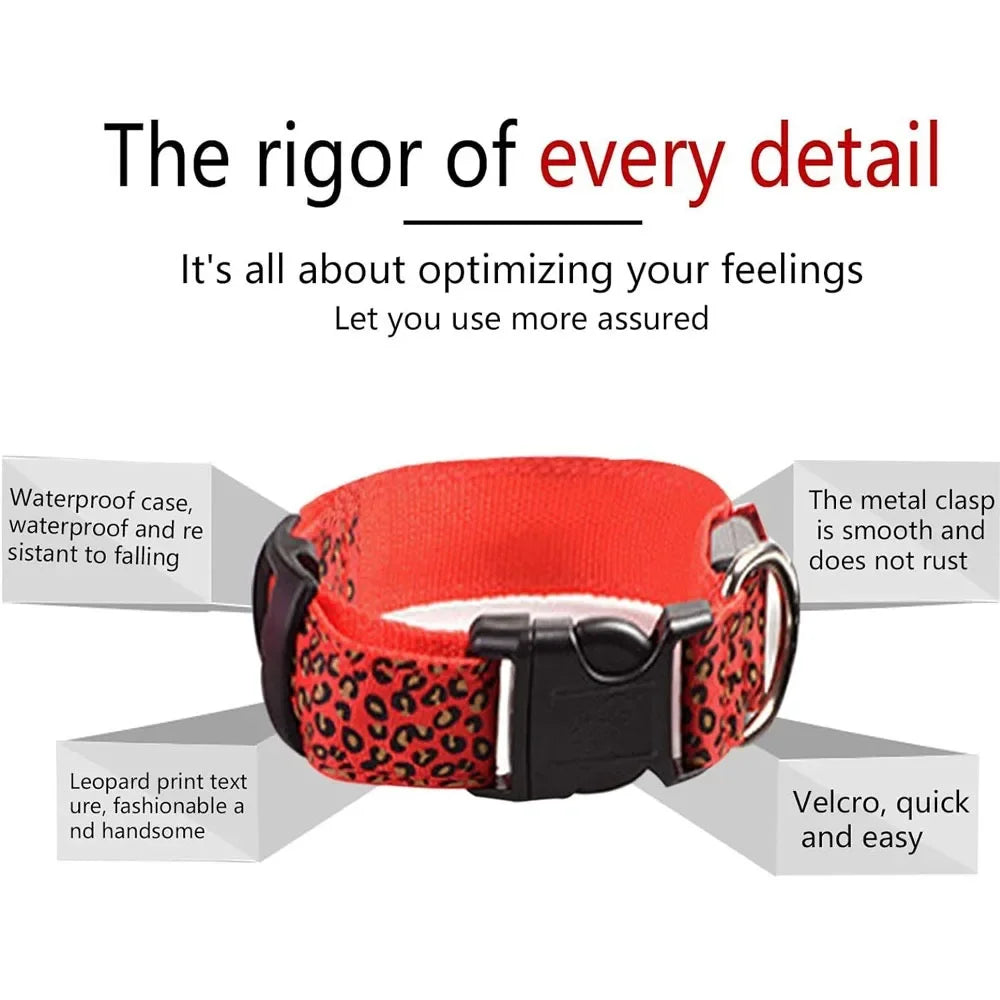 Leuchtendes LED Hundehalsband Leopardenmuster für Nachtsicherheit