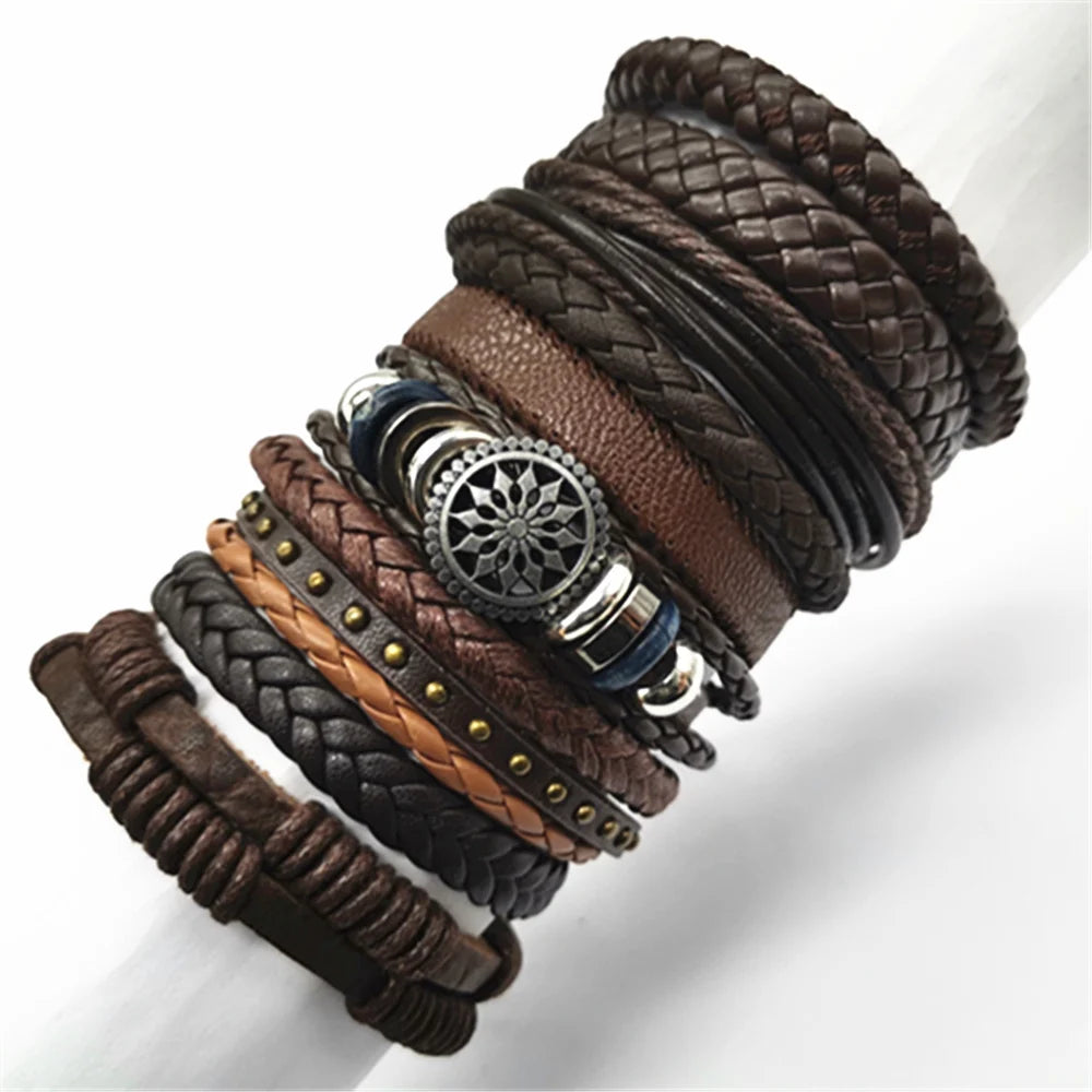 10 Stück Schwarze Lederarmbänder Handgewebt Verstellbar Unisex Schmuck