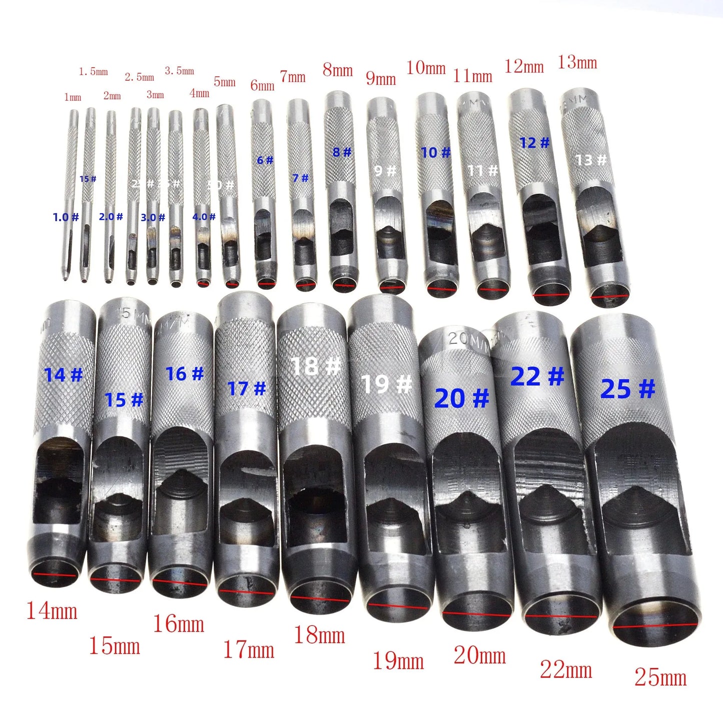 Lederwerkzeug Lochstanzer Set 1 bis 25 mm für Leder und Leinwand