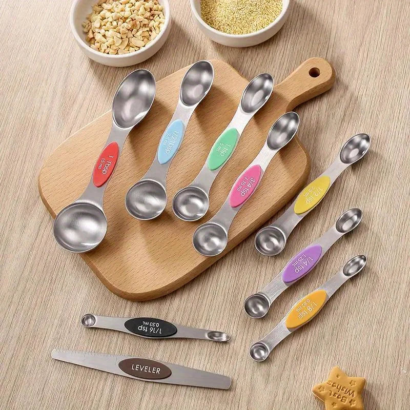 9tlg Doppelkopf Messlöffel Set Edelstahl magnetisch Skala Backwerkzeug