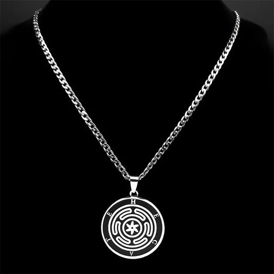 Edelstahl Halskette mit Hekate Rad Anhänger Silber für Damen
