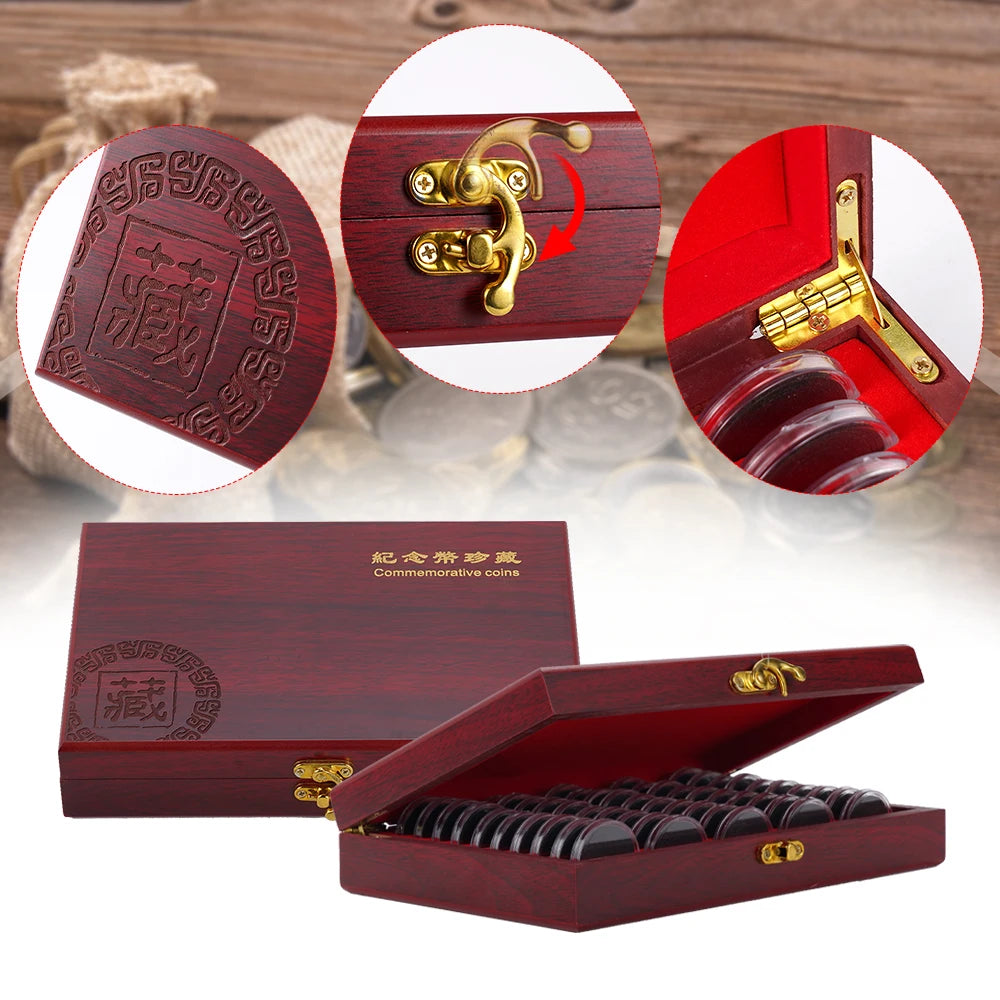 Praktische Holzkassette zur Aufbewahrung von 50 Münzen