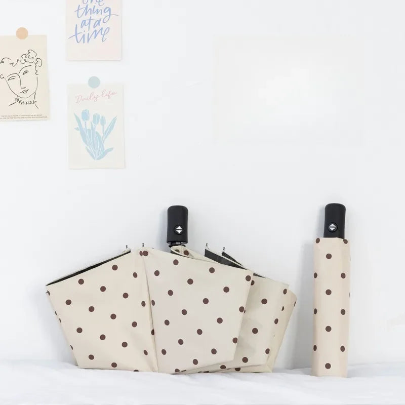Automatisch faltbarer kompakter Regenschirm mit Polka Dot und UPF 50