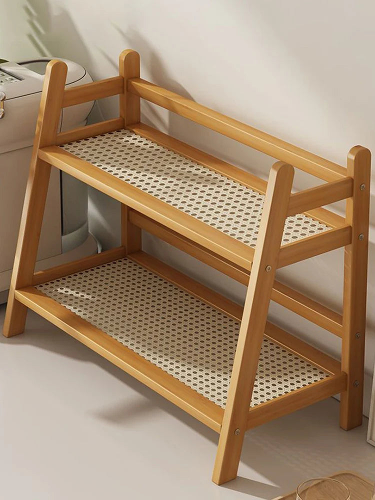 Praktisches 2-lagiges Bambus-Regal für vielseitige Aufbewahrung