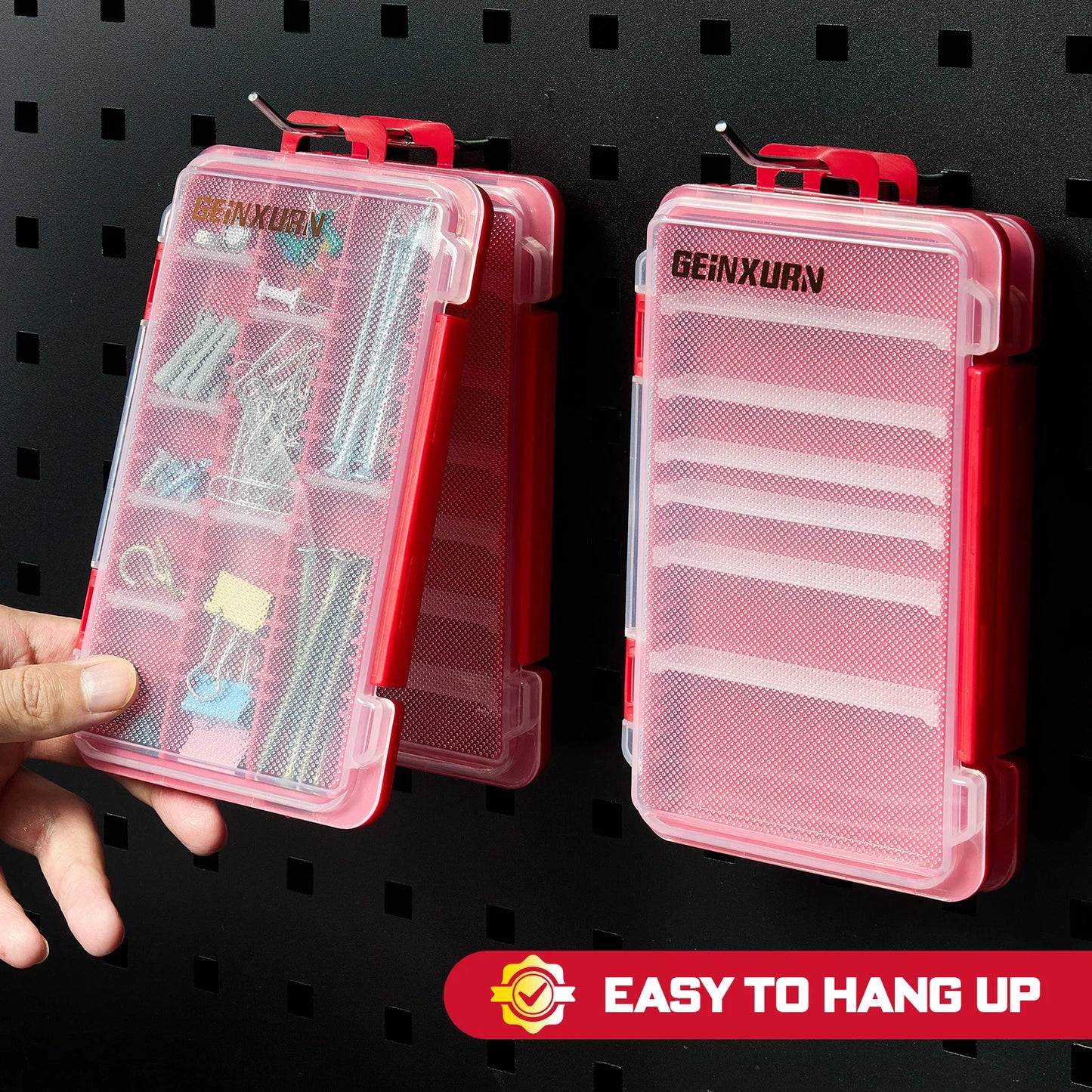 Flacher Kleinteile-Organizer Rot – transparent, tragbar, m. Trennwänden