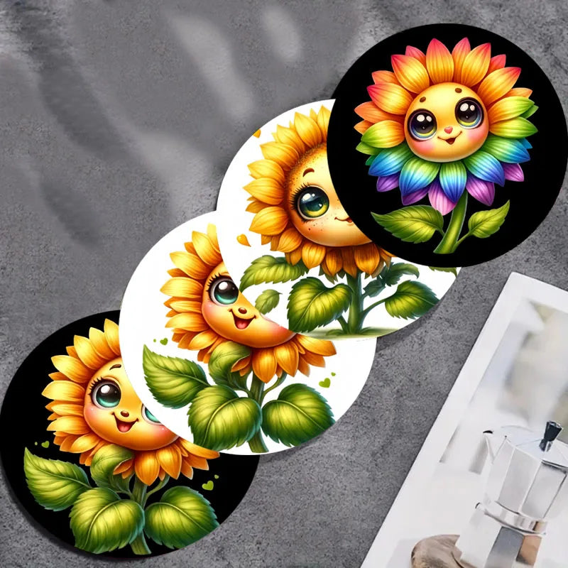 4er Set bunte Sonnenblumen Holz-Untersetzer rutschfest für Küche Büro