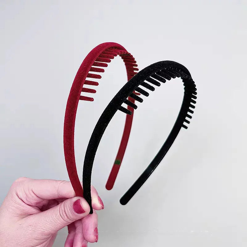 Elegantes schwarz rotes Samt Haarband mit Zahn im 2er Set