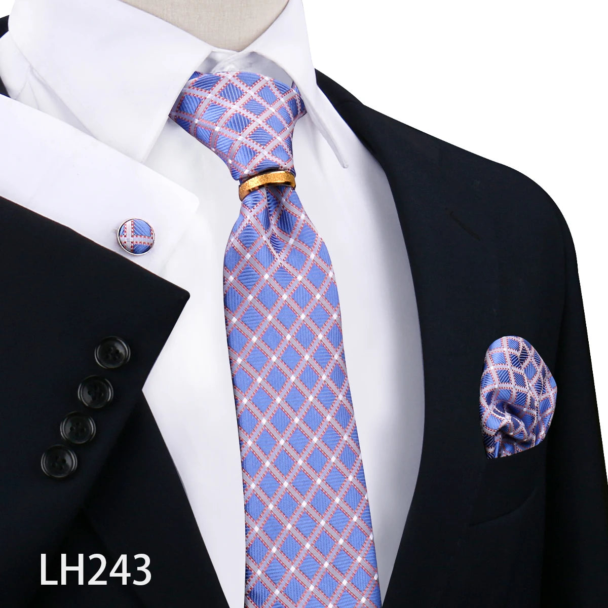 Herren Krawattenset Gold Ring, Manschettenknöpfe, Einstecktuch Festlich