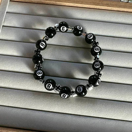 Elastisches Unisex Armband mit schwarzen Perlen Kugeln und Einstellbar