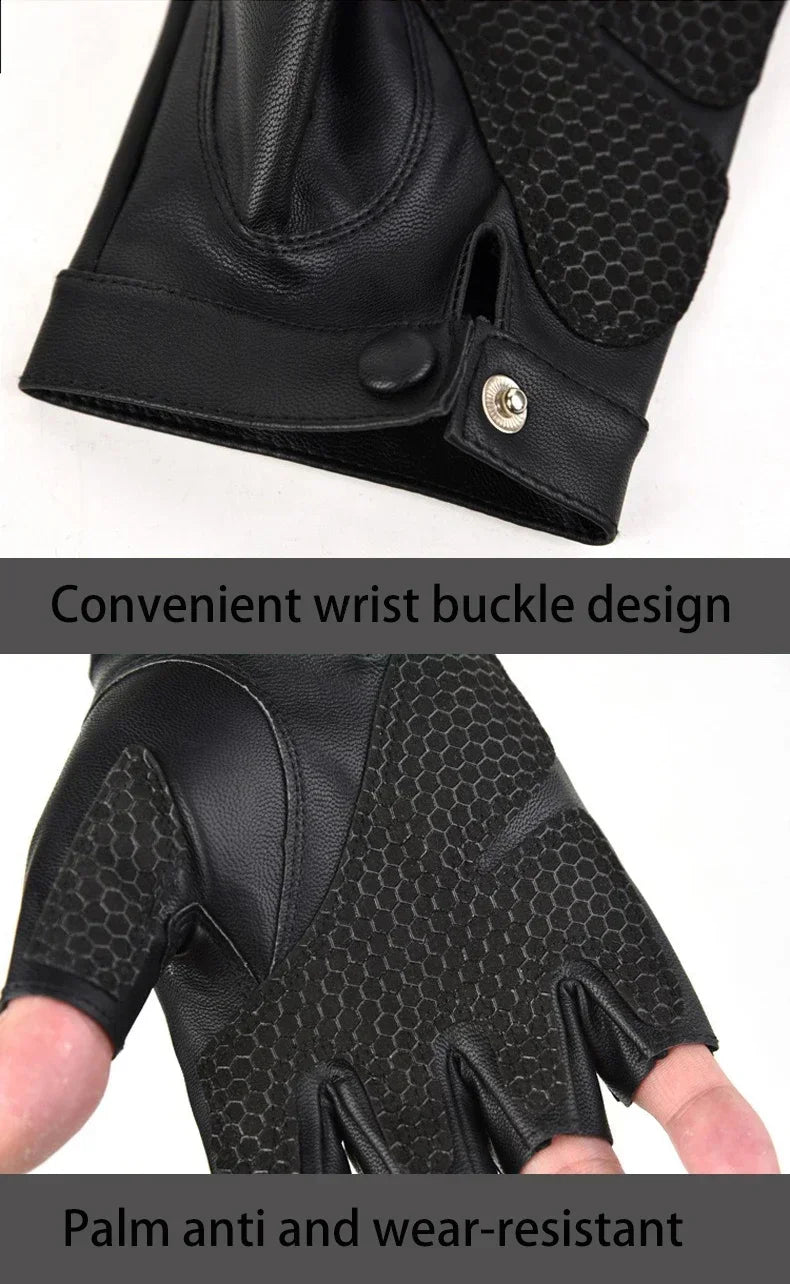 Winddichte fingerlose Fahrhandschuhe PU-Leder warm rutschfest M L XL