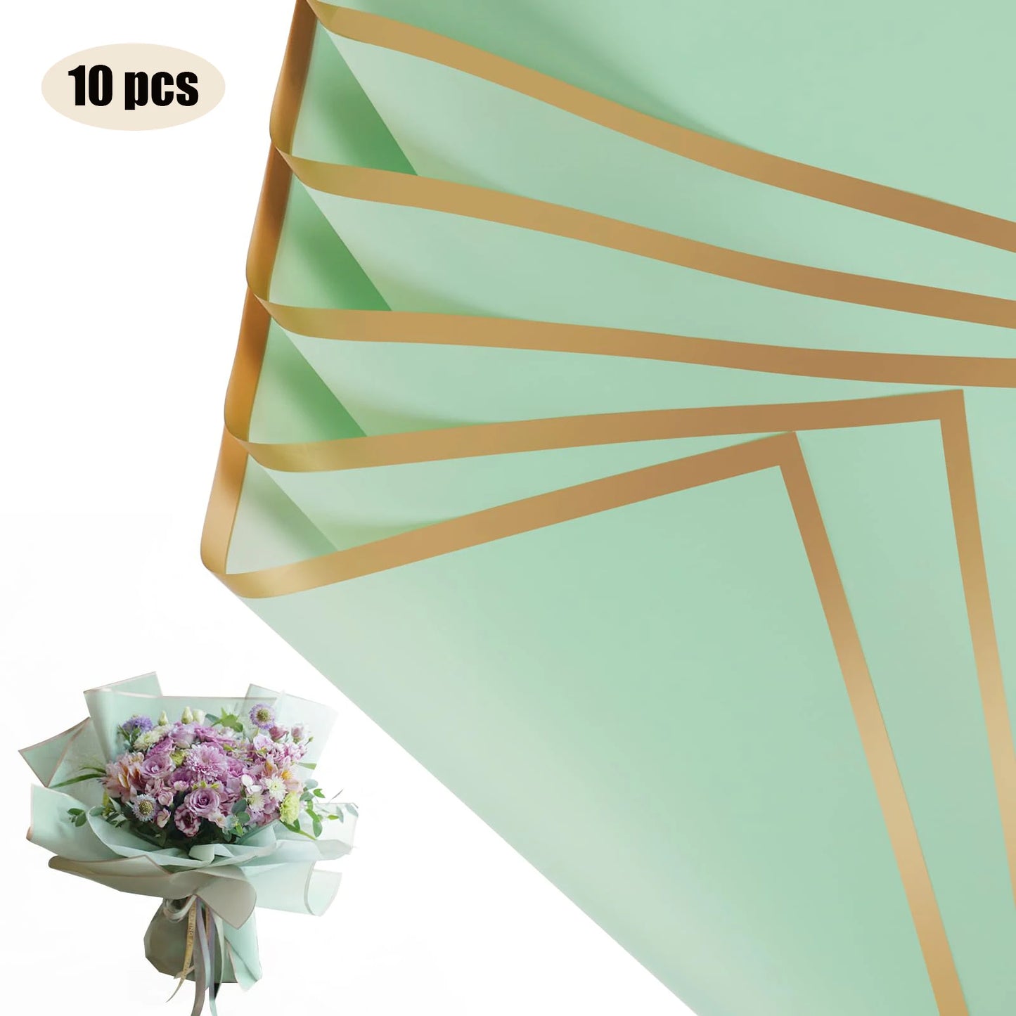 10 Blatt wasserfestes Blumen-Geschenkpapier mit goldenen Kanten für DIY-Feiern
