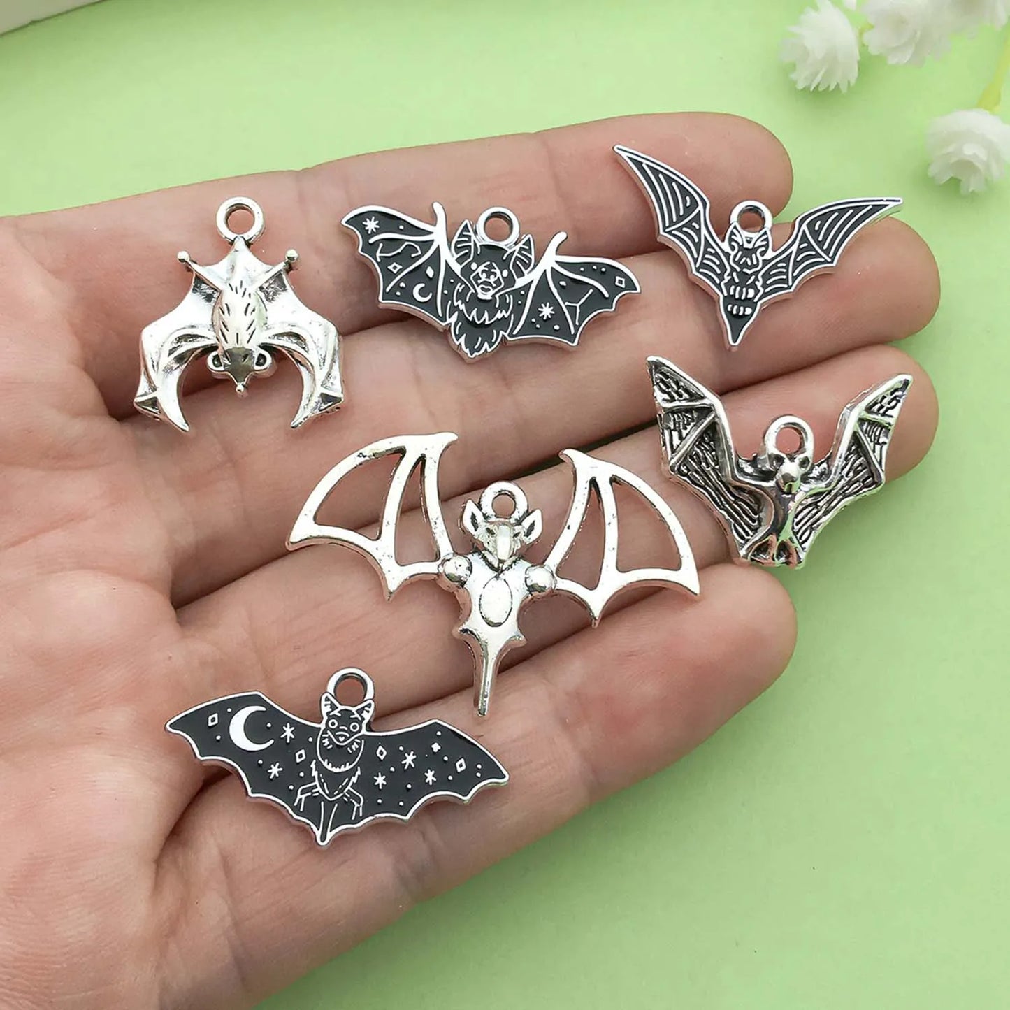 10 12er Set Gothic Fledermaus Charms aus Metall für DIY Schmuck