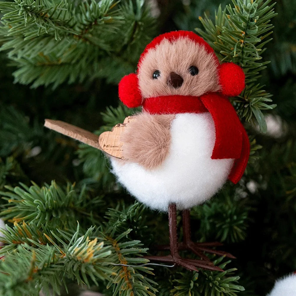 Festliche Schaumstoffvögel mit Schals für Weihnachtsbaum-Deko