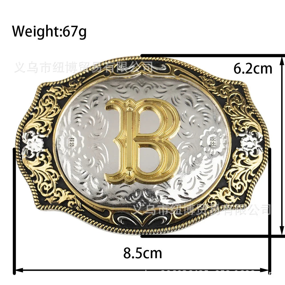 Goldfarbene Legierungs Gürtelschnalle im Western-Stil mit Buchstaben