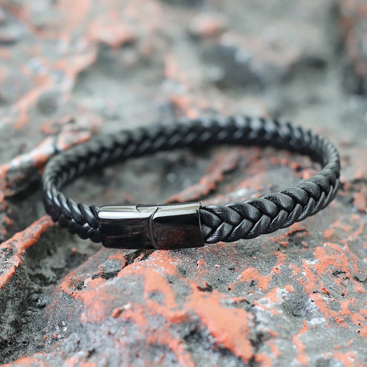 Lederarmband Herren mit Edelstahl Magnetverschluss HipHop Wrap 20,5cm