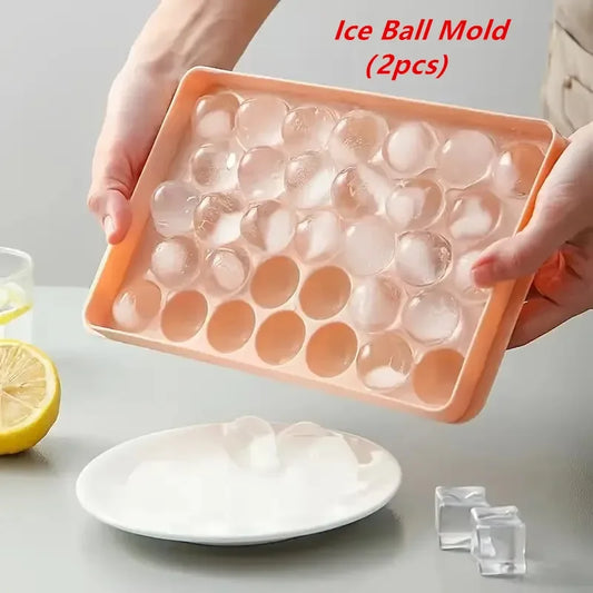 Stilvolle Eiswürfelschale mit Deckel – BPA-frei, runde Diamant-Eisbälle, 33 Stück