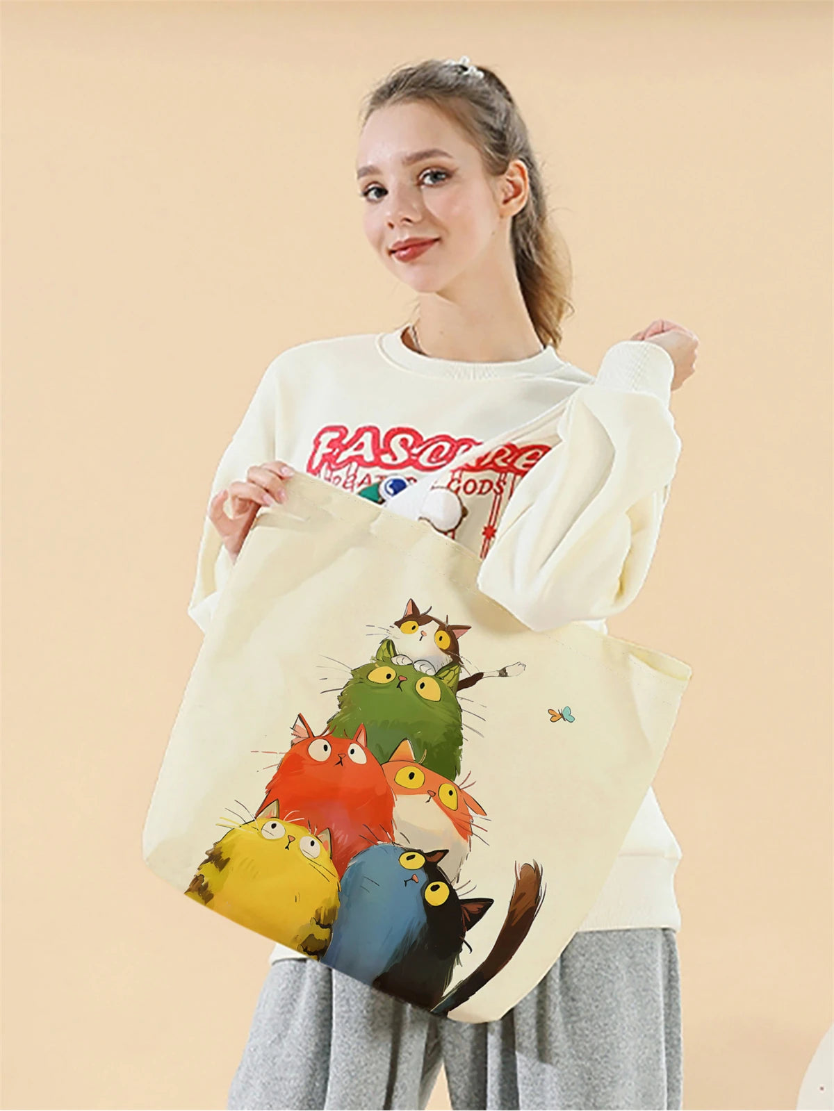 Modische wiederverwendbare Einkaufstasche mit Katzenmotiv