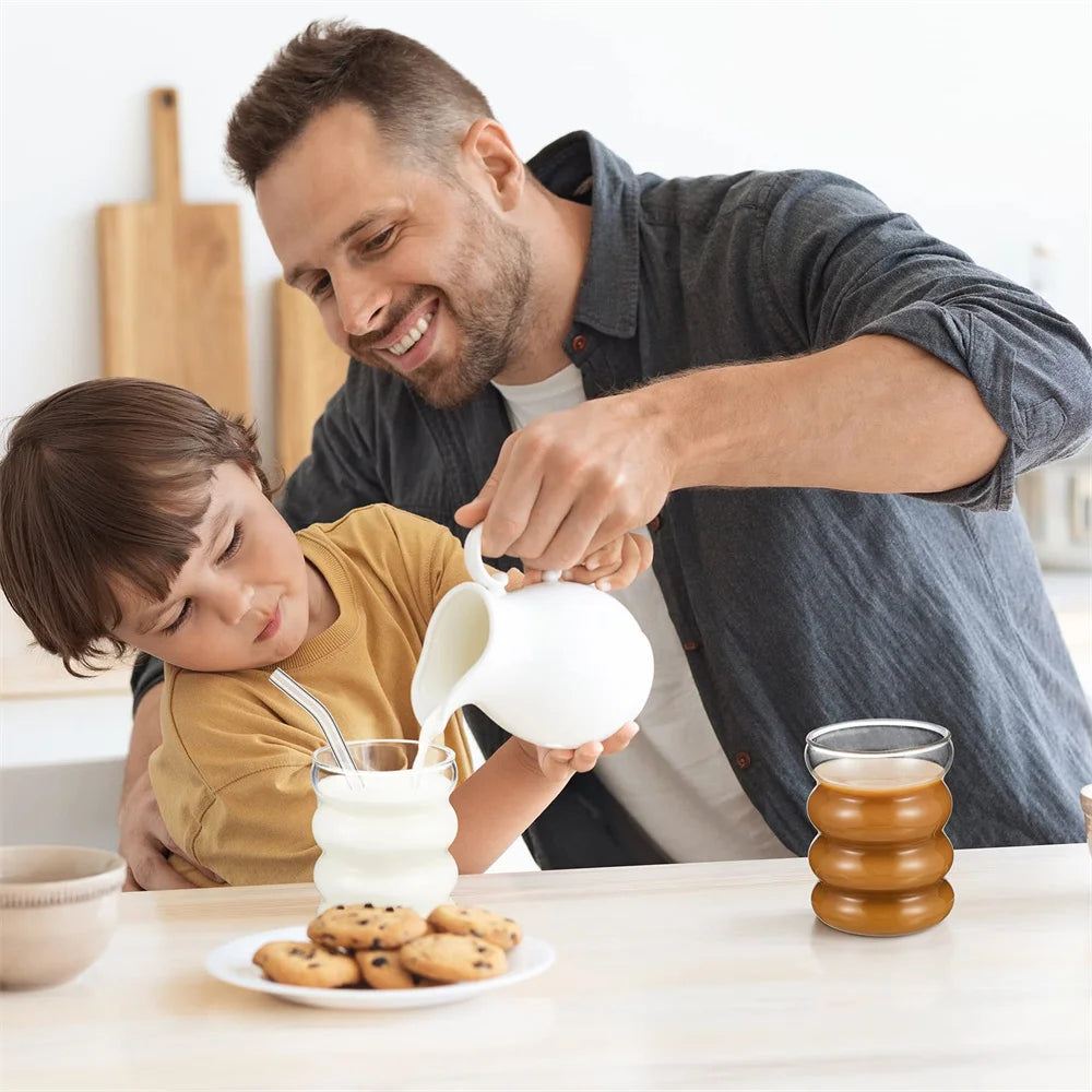4er Set Kreative Klare Glasbecher mit Strohhalmen für Zuhause