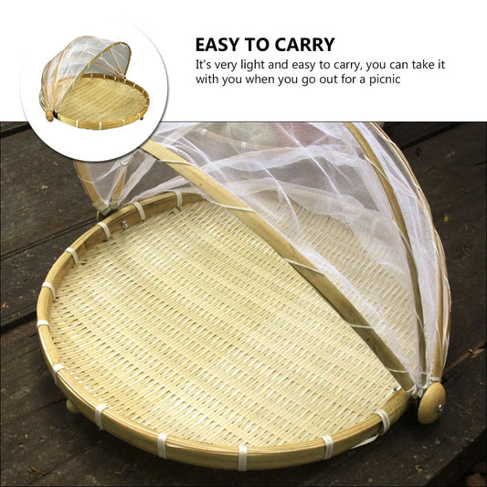Runder Handgewebter Bambus Korb mit Insektenschutz für Lebensmittel