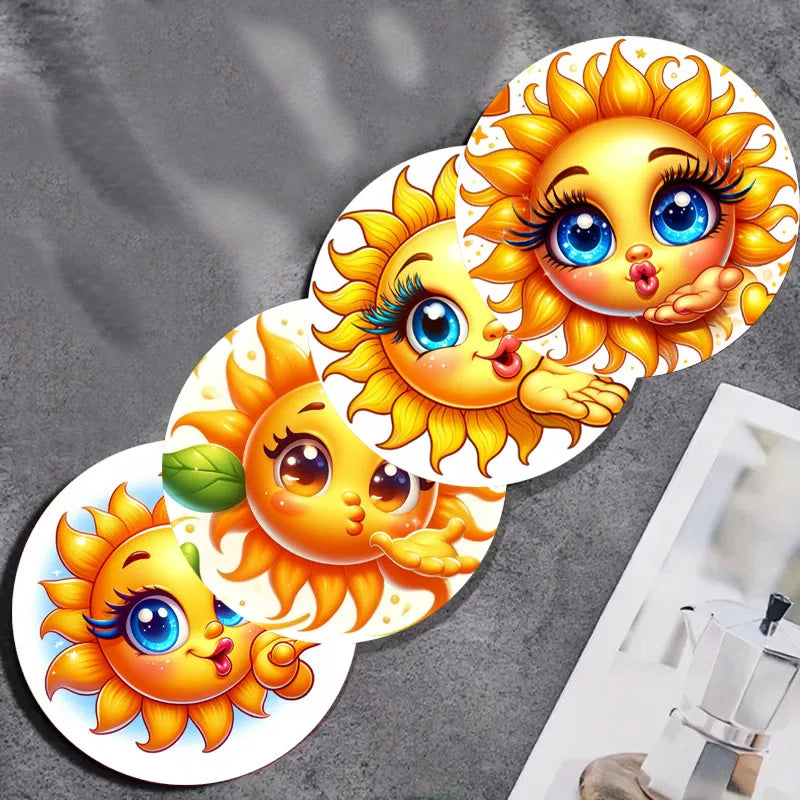 4er Set bunte Sonnenblumen Holz-Untersetzer rutschfest für Küche Büro