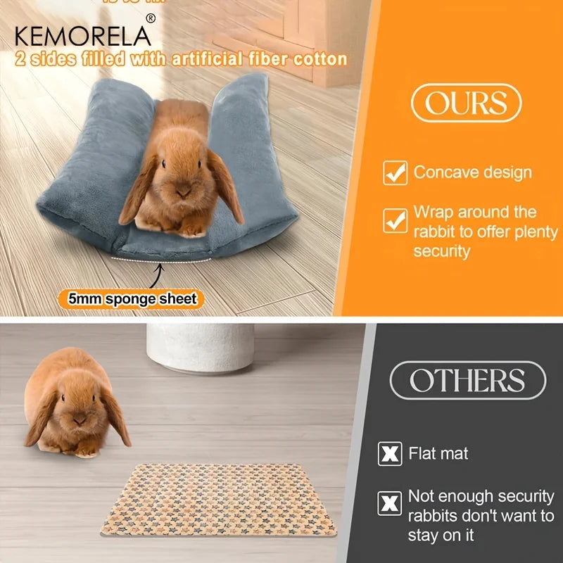 KEMORELA Kaninchenbett, dickes, weiches, konkaves Bettüberwurf, Decke, Plüschunterlage mit Baumwollliege, Kissen, kleines Haustier, Flip-Flop-Pad für den Innenbereich-Yabubest - Home & More