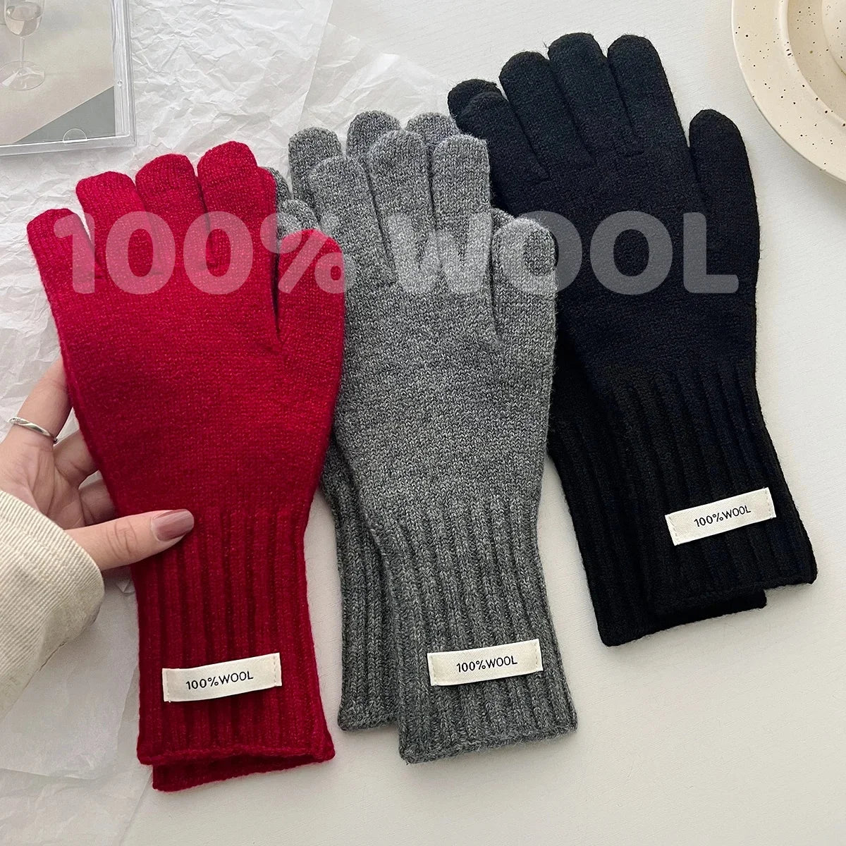 Warme Damen Handschuhe aus 100 Prozent Wolle mit Touchscreen Funktion-Yabubestshop