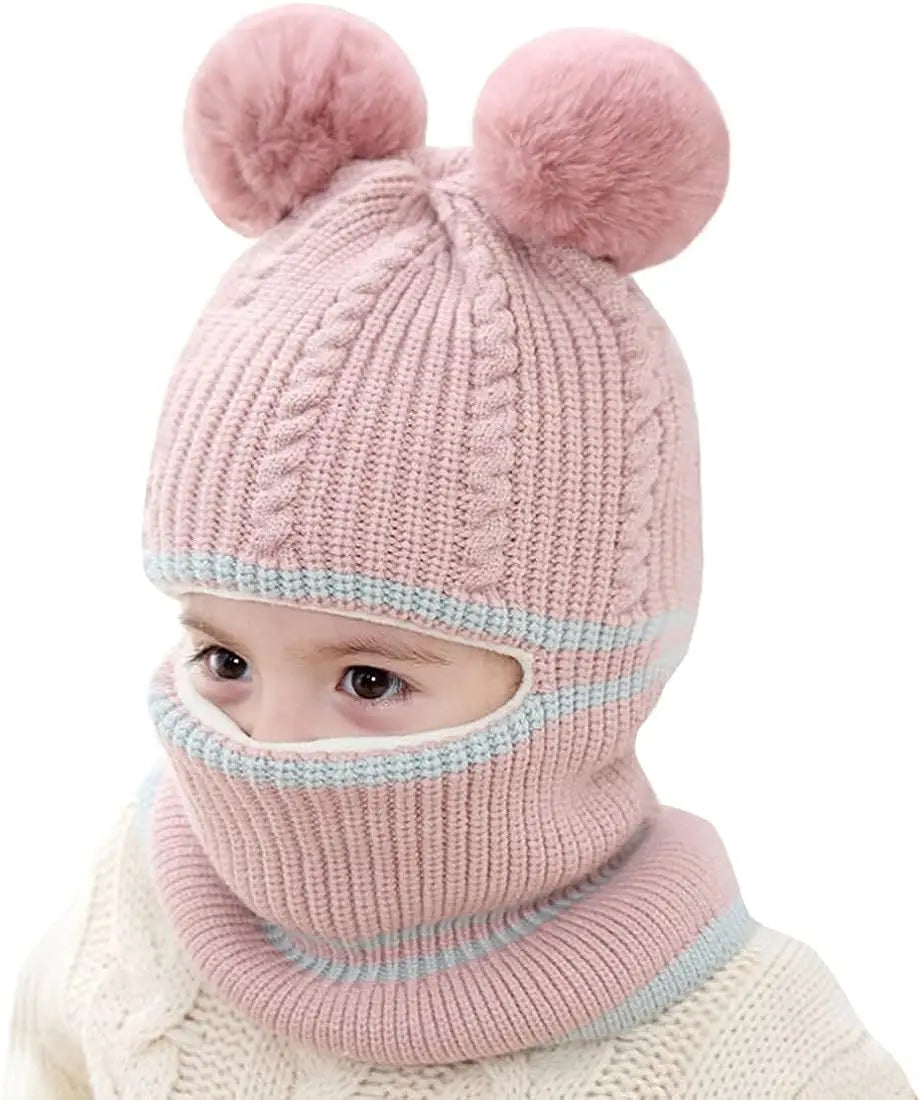 Baby Kinder Strickmütze mit Bär Ohren Warm für Herbst und Winter 1-4 Jahre
