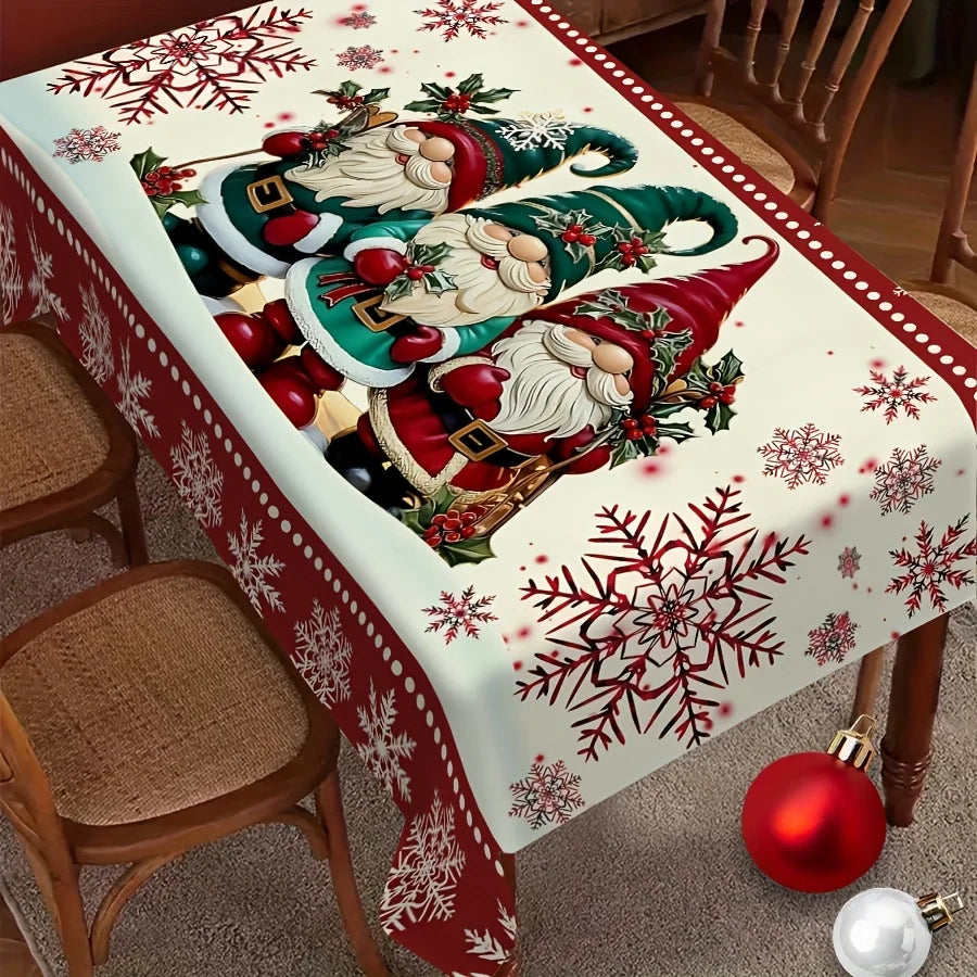 Festliche Weihnachtstischdecke Zwerge Schneeflocken Polyester