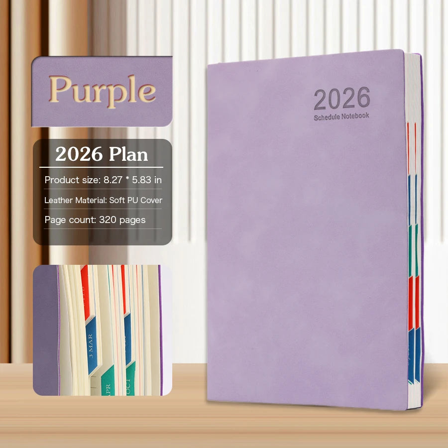 A5 Planer 2026 PU Leder – 365 Tage Kalender für täglichen & wöchentlichen Zeitplan