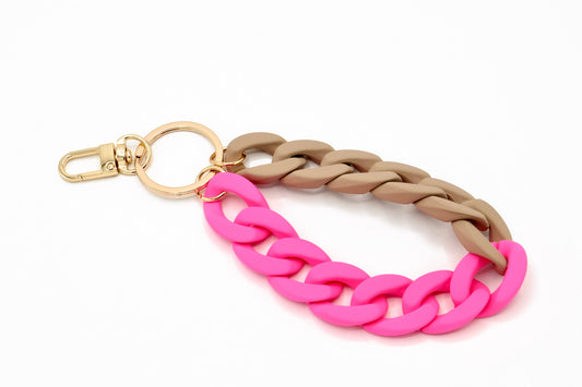 Schluesselanhaenger mit stabilem Karabiner in Neon Pink und Beige Rubber Edition-29drops