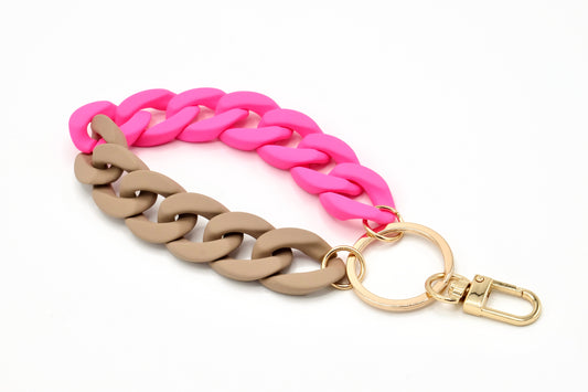 Schluesselanhaenger mit stabilem Karabiner in Neon Pink und Beige Rubber Edition-29drops