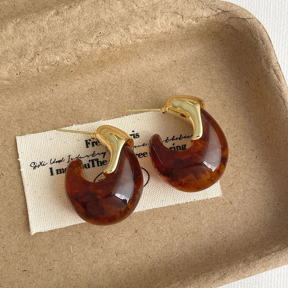 Vintage Wassertropfen Ohrringe aus Kunstharz und Kupferlegierung